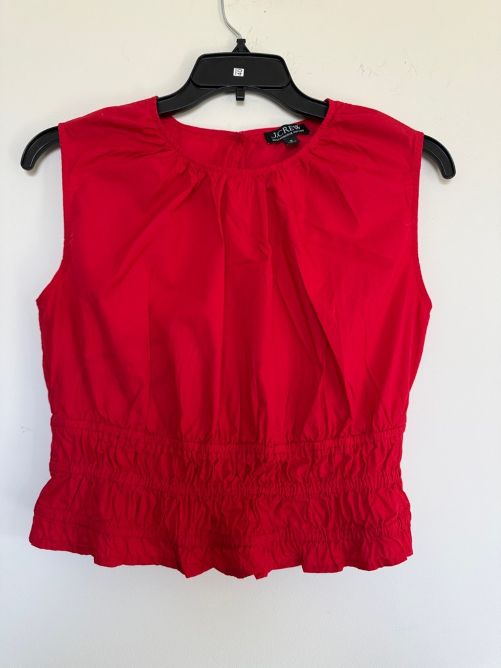 J. Crew Bright Red Sleeveless Smocked-Hem Camisole